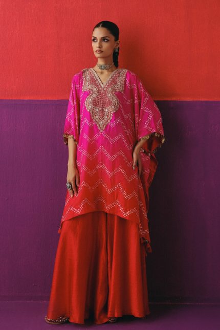 Zigzag Bandhni Kaftan Set