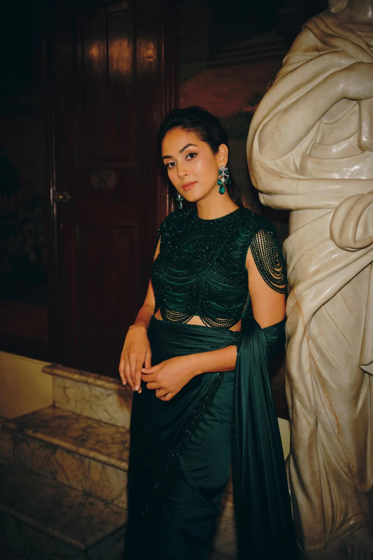 CopyofStudio22XMira3732_874b4112-8a86-4a26-989b-cb7bce2215a3 Emerald Green Draped Saree - Image 1
