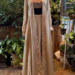 Ivory Floral Embroidered Bustier with Flared palazzos & Long  jacket