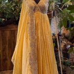 Butter Yellow Embroidered Gathered Yoke Kurta with Pants & Dupatta